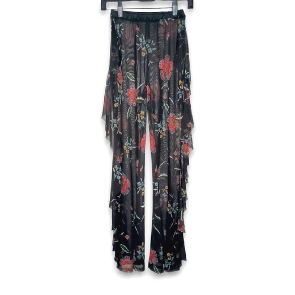 Black Mesh Floral Print Pants - Size M